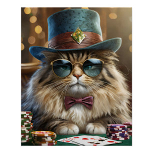 Poster ZZ Tophat, Fer Chat Jouer Cartes