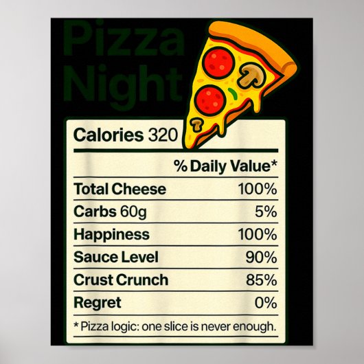Poster Zza Lover Night Funny Nutrition Facts Costume For  (Devant)