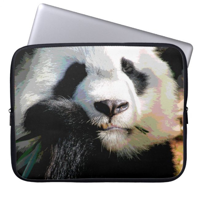 Posterized Cute Panda Beer Eating Bamboo Closeup Laptop Sleeve (Voorkant)
