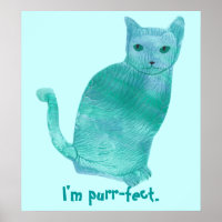 Posters Abstraits de chat bleu vert foncé