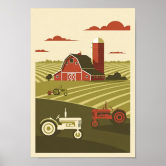 Posters Vintage Boerderij Scene Afdruk