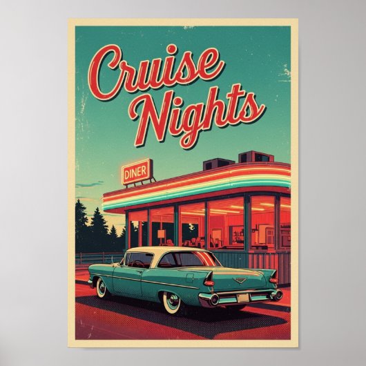 Posters Vintage Retro Auto Diner Print (Voorkant)