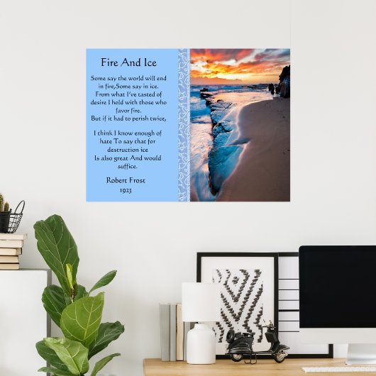 Posters voor brand en ijsblauwe oceaan (Thuiskantoor)