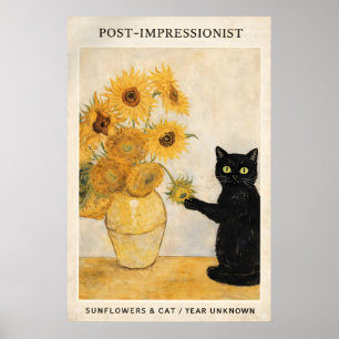 Postimpressionistische kat zonnebloem print, Van G Poster