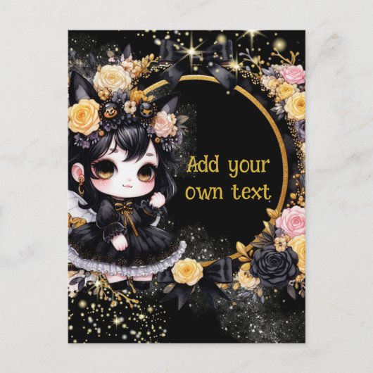 POSTKAART | Goth-meisjes Kawaii Chibi Schattig Op (Voorkant)