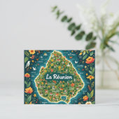 Postkaart La Réunion - geïllustreerde kaart van he (Staand voorkant)