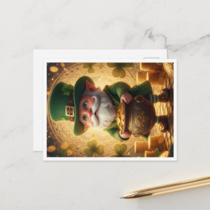 Postkaart met ondeugende kabouter en pot met goud feestdagenkaart