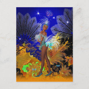 Postkaart viering showgirl in het blauw