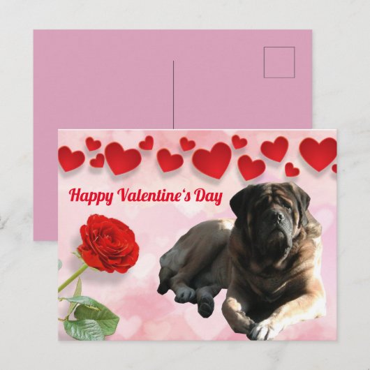 Postkarte English Mastiff Valentinstags  Briefkaart (Voorkant / Achterkant)
