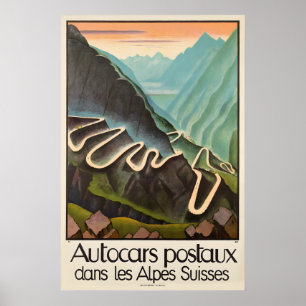 Postkoetsen in de Zwitserse Alpen Vintage Reizen Poster