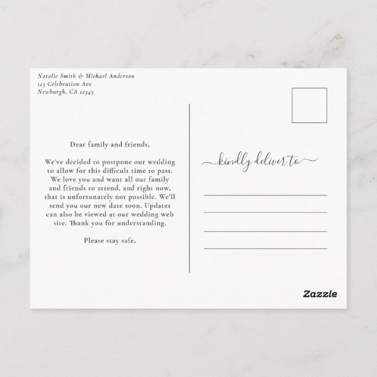 PostPone Weddenschap Update Elegant Script Blush P Briefkaart (Achterkant)