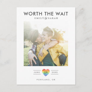Postponed Wedding LGBTQ Save the Date with Photo Briefkaart