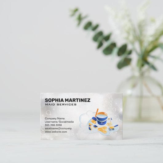 Postservice | Mop en Broom | Sparkly Bubbles Visitekaartje (Staand voorkant)