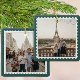 Postzegel 2 foto groen vierkant keramisch ornament