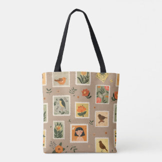  postzegel Canvas tas – Floral & Bird