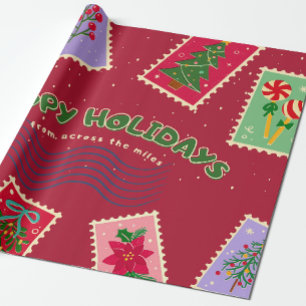 Postzegel kerst cadeaupapier