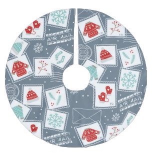 Postzegel Kerstvakantie Rood Blauw Schattige Kerstboom Rok