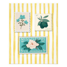 postzegel Keuken Print | Retroblauw