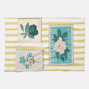 postzegel Keuken Print Retroblauw Theedoek