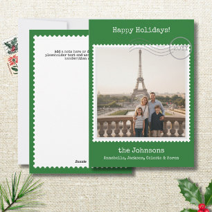 Postzegel Vierkant Foto Groen Kerstkaart