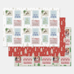 Postzegels Foto's en dennenboom Doodle Inpakpapier Vel