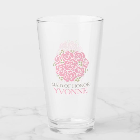 Posy bedankt Maid of Honor roze bruiloft. Glas (Voorkant)