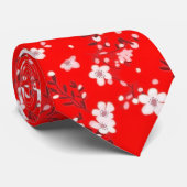 Posy print op rood stropdas (Opgerold)