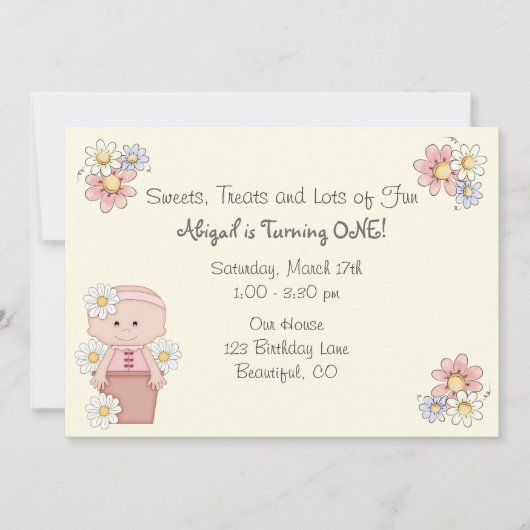 Pot à fleurs Baby 1er anniversaire Invitations pou (Devant)