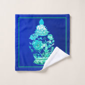 Pot à gingembre élégant bleu vert blanc monogrammé (Gant de toilette)