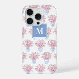 Pot à gingembre préppy monogramme fleurs roses ble