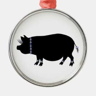Pot Belly Pig Girl in Blue Metalen Ornament
