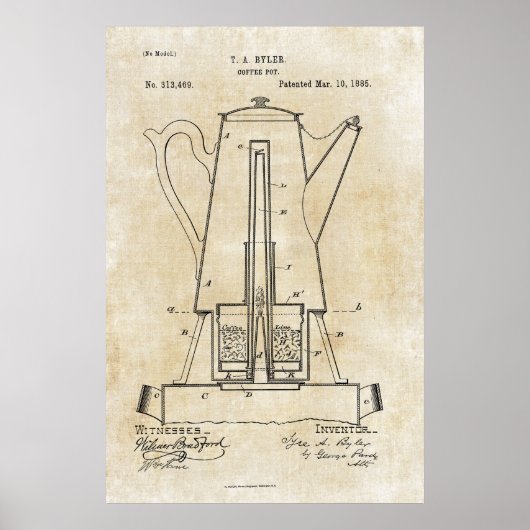 Pot de café Brevet Imprimer Poster 1885 (Devant)