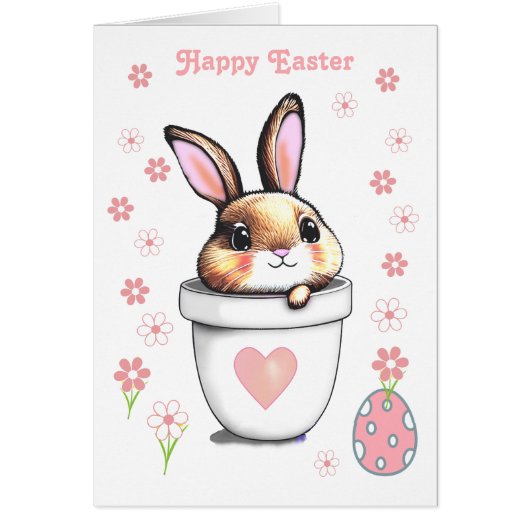 Pot de fleurs avec lapin de Pâques mignon & fleurs (Devant)