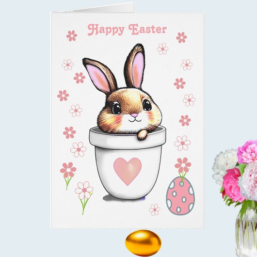Pot de fleurs avec lapin de Pâques mignon & fleurs