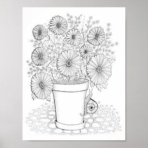 Pot de marguerites Page de coloriage d'art Poster 