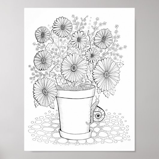 Pot de marguerites Page de coloriage d'art Poster (Devant)
