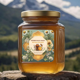 Pot de miel floral avec étiquette personnalisée