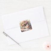 Pot de thé et coupe avec Sticker Fleurs Roses (Enveloppe)