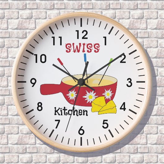 Pot Fondue | Horloge murale suisse de cuisine