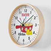Pot Fondue | Horloge murale suisse de cuisine (Angle)