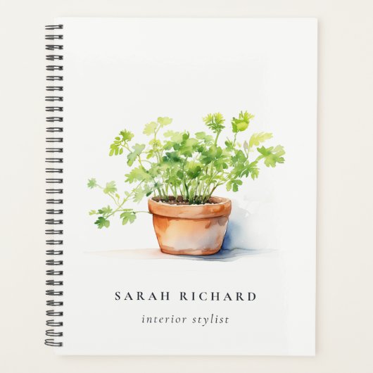 Pot Herbe Persil Coriander Aquarelle Botanique (Devant)