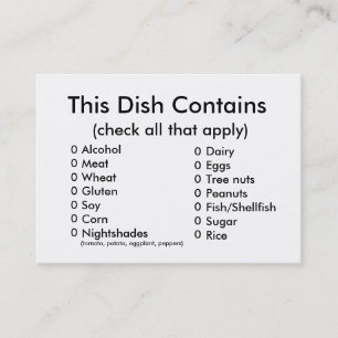 Pot Luck Ingredients Card Visitekaartje