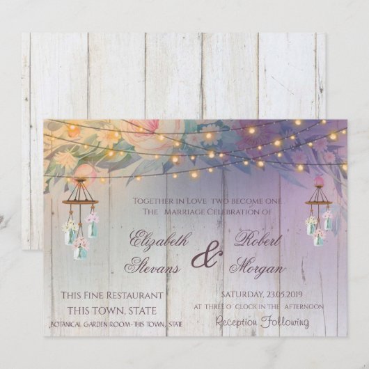 Pot Mason, Fleurs, Invitation Florale de Mariage e (Devant / Derrière)