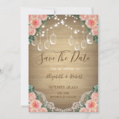 Pot Mason Rustique, Dentelle, Floral Save The Date (Devant)