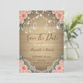 Pot Mason Rustique, Dentelle, Floral Save The Date (Debout devant)