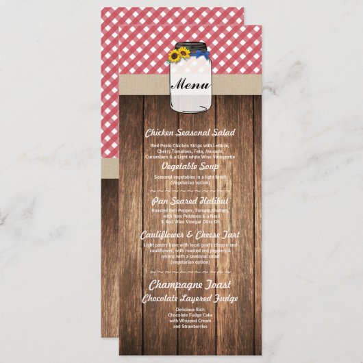 Pot Menu Trouwreceptie Rood Geruit Zonnebloem (Voorkant / Achterkant)