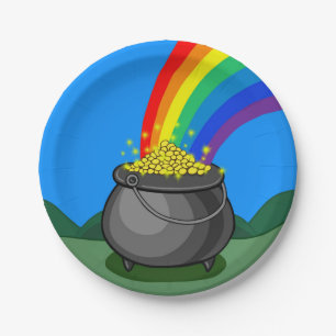 Pot met Goud & Regenboog Papieren Bordje