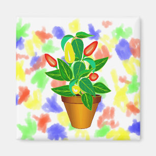 Pot met rood en geel peper plant magneet