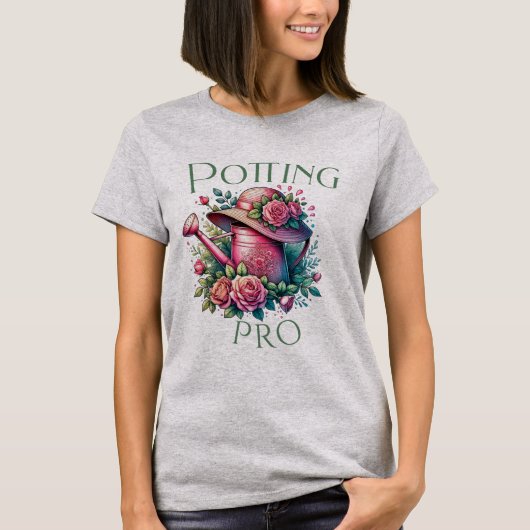 Pot Pro Pink Watering Can Garden Grey T-Shirt (Devant)
