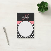 Pot rose noir blanc Polka Monogramme Post-it Notes (Bureau)